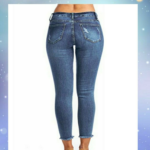 🔥 Distressed stretch frayed hem skinny jeans - Picture 3 of 4